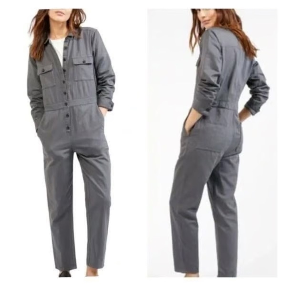 NWT S.E.A. Long Sleeve Jumpsuit Linen Blend Women's Size XS Gray
